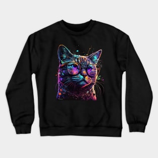 Psychedelic, colorful Cat designe whit Sunglasses Crewneck Sweatshirt